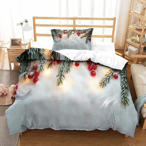 XPASHIQWC 3D Gedruckte Weihnachten Bettbezug Set Kiefernzweige Mikrofaser Mit Reißverschluss, Für Kinder, Jungen, Mädchen, Bettwäsche Set Single?135x200cm?
