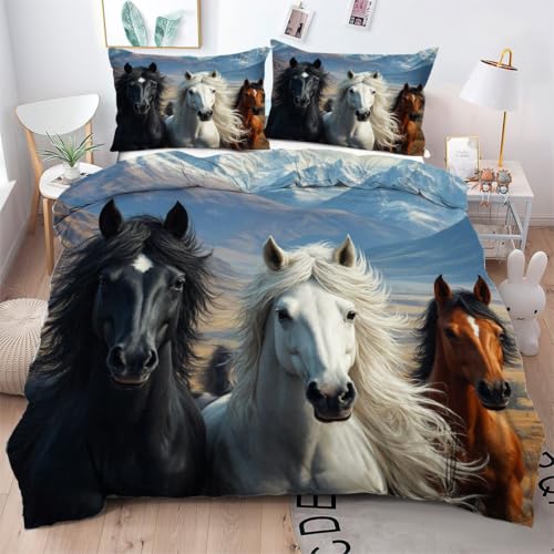 ZZXHG Bettwäsche 140x200 Mikrofaser 3teilig Dreifarbiges Pferd, Wendemotiv Bettbezug Set für Kinder Einzelbett, Atmungsaktiv Bettbezüge mit Reißverschluss und 2 Kissenbezüge 80x80 ZZXHG Bettwäsche 140x200 Mikrofaser 3teilig Dreifarbiges Pferd, Wendemotiv Bettbezug Set für Kinder Einzelbett, Atmungsaktiv Bettbezüge mit Reißverschluss und 2 Kissenbezüge 80x80