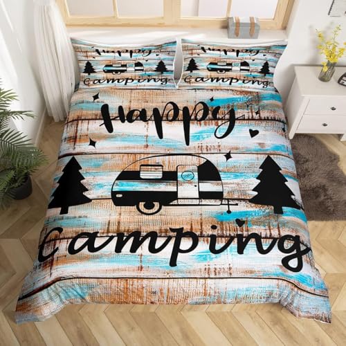 Bettwäsche 140x200 Camping 3D Druck Bettbezug 140x200 Landhaus Bettwäsche-Sets Weiche Mikrofaser Bettwäsche Set 3 Teilig Bettbezüge für Einzelbett mit 2 Kissenbezüge G-3048