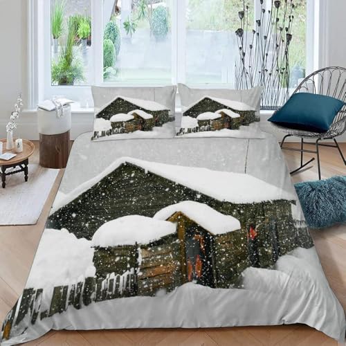 Bettwäsche 200x200 Landhaus Weich Mikrofaser Winterthema Bettwäsche-Sets 3D Bettbezug 3 Teilig Bettbezüge mit Reißverschluss und 2 Kissenbezug 80x80 H.3491