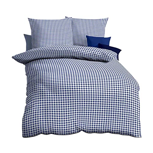 Kaeppel Biber Bettwäsche Vichy Karo blau 1 Bettbezug 135 x 200 cm + 1 Kissenbezug 80 x 80 cm