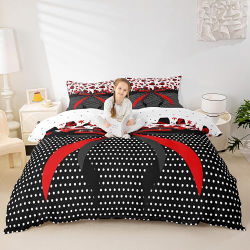Kinder-Bettwäsche-Set, Motiv: Marienkäfer, Marienkäfer, Käfer, Insekt, rustikales Bettwäsche-Set, für Mädchen und Jungen, geometrische Punkte, Fliege, niedlicher Bettbezug, 2 Kissenbezüge (ohne Decke)