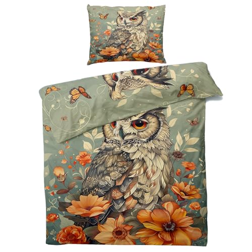 Generisch Winter Bettwäsche 135x200 Eule - Schmetterling Blumen Bettbezug 135 x 200 2er Set, Weiche & Angenehme Mikrofaser Bettbezüge & Kissenbezug 80x80, Bettwäsche-Sets mit Reißverschluss K#&-158