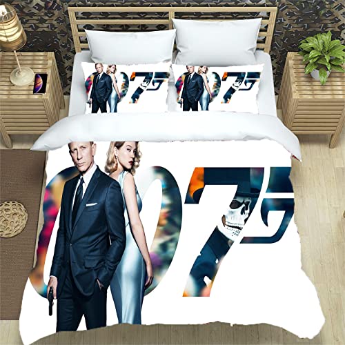 ALJODI James Bond Bettbezug aus Mikrofaser, Bettbezug 007, verdeckter Reißverschluss, 3-teiliges Bettwäsche-Set (A7, 135 x 200 cm + 50 x 75 cm)