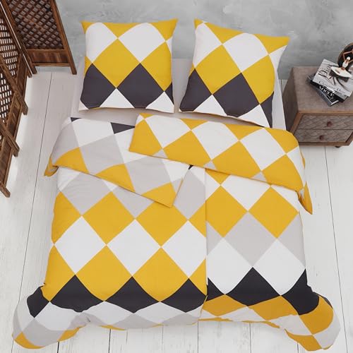 Vency Bettwäsche 135x200 4-Teilig Gelb - Oeko-TEX 80% Baumwolle & 20% Polyester, 2X Bettbezug Reißverschluss + 2X Kissenbezug 80x80 Umschlagverschluss, Quattro Modell Vency Bettwäsche 135x200 4-Teilig Gelb - Oeko-TEX 80% Baumwolle & 20% Polyester, 2X Bettbezug Reißverschluss + 2X Kissenbezug 80x80 Umschlagverschluss, Quattro Modell