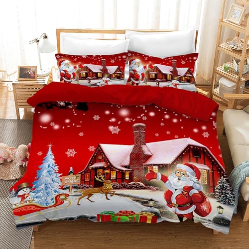 Hoimlm Bettbezug-Set für Weihnachten Mikrofaser Bettbezug mit Kissenbezügen, für Jungen und Mädchen, Weihnachtsdekoration für den Innenbereich (Natalizio A, 135x200cm)