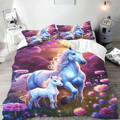 SMchwbc Pferde Bettwäsche 135x200 Pferd Mädchen Kinder Pferdebettwäsche Pferde Bettbezug Set Weiche Mikrofaser Pferde Bettwäsche Set Mit Reißverschluss Und 2 Kissenbezügen (135 x 200 cm,2)