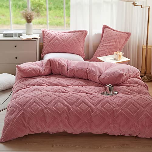 KEAYOO Plüsch Bettwäsche 135x200 cm Kuschelbettwäsche mit Flauschig Teddy Fleece Extra Warm für Winter Kissenbezug 80x80cm (Rosa, 135x200)