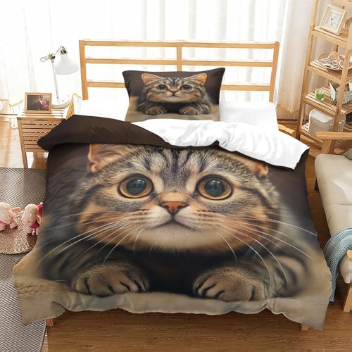 JiaTexJourney Süße Katze Bettbezug Bettwäsche Set Kinderbettwäsche Reißverschluss Mit Kissenbezügen Betten Set Für Jungen Und Mädchen, Kinder Single?135x200cm?