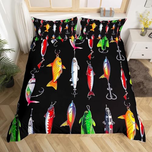 Fisch Bettwäsche 135x200 Kinder Angeln Bettbezug 3D Weiche Mikrofaser 3 Teilig Bettwäsche-Sets mit Reißverschluss und 2 Kissenbezüge 80x80 cm F.1778