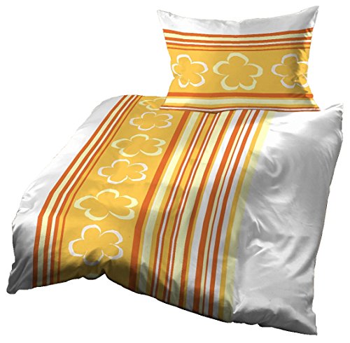 Gerald Wittmann Bettwäsche 140x200 cm + 70x90 cm, Baumwolle Renforce, Wolken Orange Gelb Weiß
