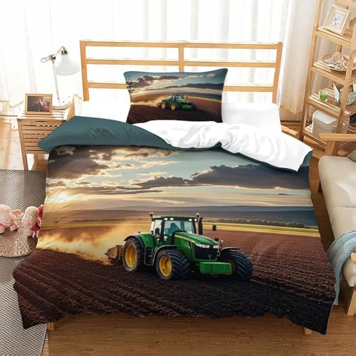 LILIlaobiao Johndeer Traktor Bettwäsche Mit Kissenbezug: 80 X 80cm, 135x200cm John traktorbettwäsche Kinder Biber, Traktorkopf Bettbezug Waschbar Für Jungen & Mädchen