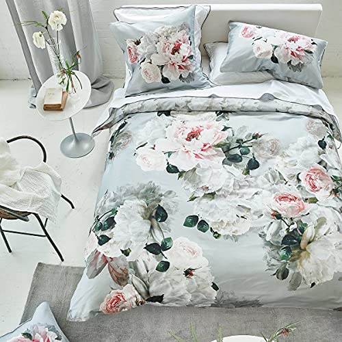 Peonia Grande Bettbezug, Bedruckt, Baumwoll-Satin, 240 x 220 cm, Grau, Peonia Grande