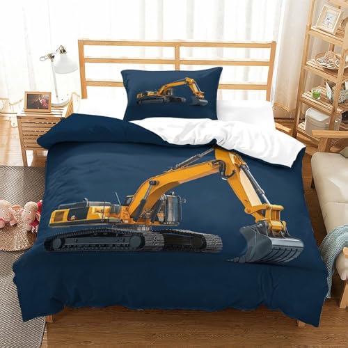 LILIlaobiao Excavators Bettwäsche Weich & Bügelfrei Diggers Bettbezüge Mit Reißverschluss Kissenbezüge?80 X 80cm? Microfaser Baumwolle Erwachsene & KinderSingle?135x200cm?