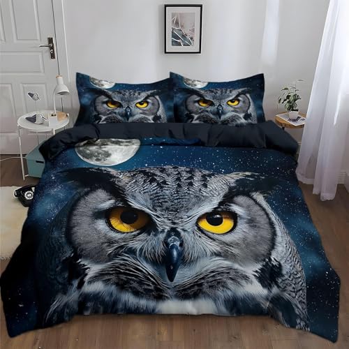 Generisch Eule Bettwäsche 200x200 - Vogel Wendebettwäsche, Weiche & Atmungsaktiv Microfaser Bettbezug + 2 Kissenbezug 80x80, Angenehme bettwäsche-Sets, 3 Teiligmit Reißverschluss -Ap4960