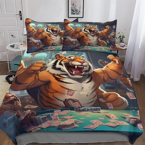 LCWWW Tiger Deckenbezu Mikrofaser Bettbezug Bettwäsche Set 2 teilig Mit Kissenbezüge Für Erwachsene Teenager Kinder Bettbezüge Single(135x200cm)