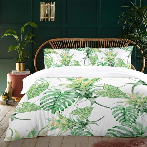 HOMHOMHA Bettwäsche 200x200 Grün Dschungel Botanisch Pflanze grüne Blätter Bettwäsche-Set Bettbezug 200x200cm und 2 Kissenbezug 80X80cm Geschenk zum Geburtstag Weihnachten