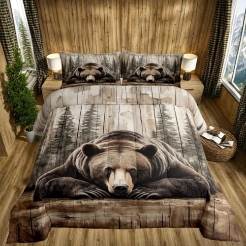 Erosebridal Grizzly Bear Bettwäsche-Set, Jagd, Wildtiere, rustikales Bauernhaus-Bettwäsche-Se t, Western-Landhaus-Bettwäs che-Set, Vintage-Stil, Waldtier-Dekor, 2 Kissenbezüge
