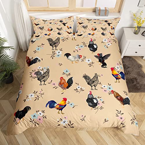 Sezhiqeu Huhn Blume Bettwäsche 140x200, 3D Muster Weich Mikrofaser Winter Bettwäsche Sets Landhaus Stil Bettbezug + 2 Kissenbezug 80x80 cm mit Reißverschluss D290