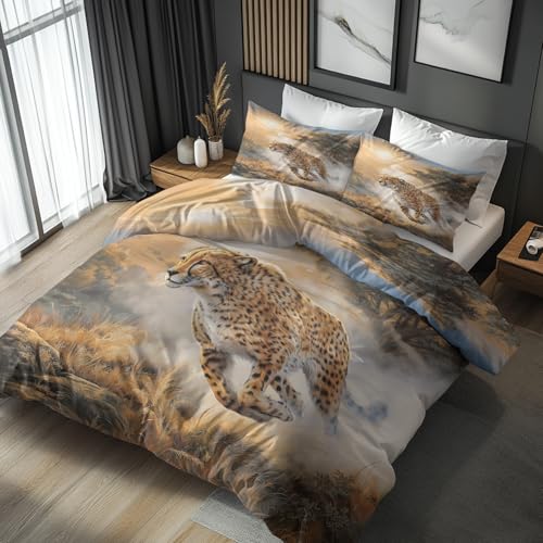 NOGAWA Leopard Bettwäsche 155x220 - Bettbezug 155x220 Gepard, Bettwäsche-Sets 2 teilig, Weich Mikrofaser Wendebettwäsche und 1 Kissenbezug 80x80 mit Reißverschluss NOGAWA Leopard Bettwäsche 155x220 - Bettbezug 155x220 Gepard, Bettwäsche-Sets 2 teilig, Weich Mikrofaser Wendebettwäsche und 1 Kissenbezug 80x80 mit Reißverschluss