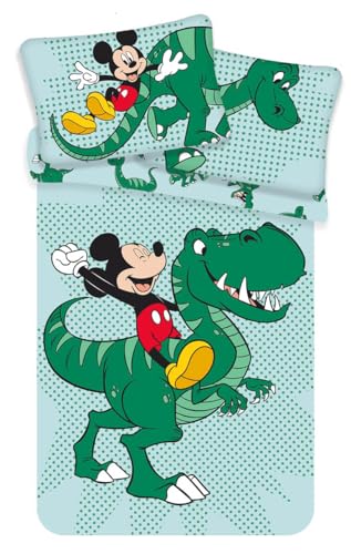 Kinderbettwäsche Dinosaurier - Disney Dinosaurier Kleinkind Bettwäsche mit Mickey Maus - Dinosaurier-Bettwäsche, wendbar - Mickey Maus Bettwäsche Größe 100 x 135 cm, 40 x 60 cm