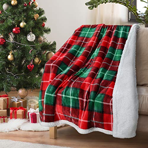 Catalonia Kariert Sherpa Decke Weihnachts Kuscheldecke, Reversibel Superweich Warm Bequem Fuzzy Snuggle Micro Fleece Plüsch Büffel Karo Würfe für Bettwäsche Couch TV 150 x 130 cm