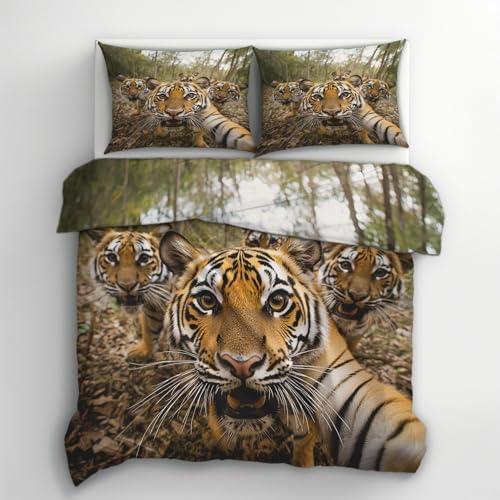 Bettwäsche 135x200 Bettbezug Ver Jahreszeiten Bettwäsche-Sets Tiger Muster Weich Hypoallergen Baby Bettwäsche Set mit 2 Kissenbezüge 80x80 cm, Geeignet für Jungen Mädchen Kinder