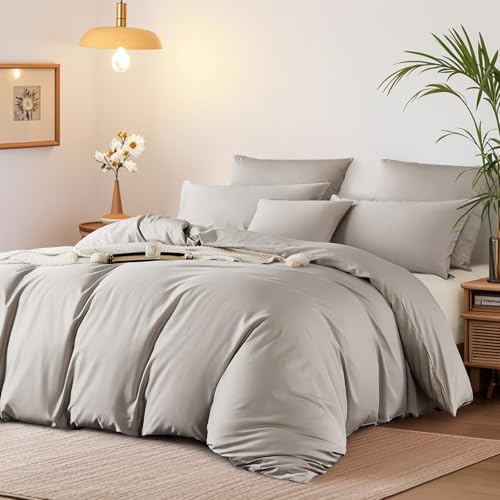 Boqingzhu Mako Satin Bettwäsche 135x200 cm Beige Taupe 100% Baumwolle Lyocell Seide Bettwäsche Set mit Kissenbezug 80x80cm, Atmungsaktiv & Weich, Perfekt für Sommer und Winter