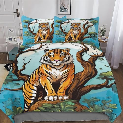 LCWWW Animal Tiger Bettwäsche 3D Bettbezug Für Jungen Mädchen 2 teilig Bettbezüge Atmungsaktive Mikrofaser Deckenbezug Mit Kissenbezug Single(135x200cm)