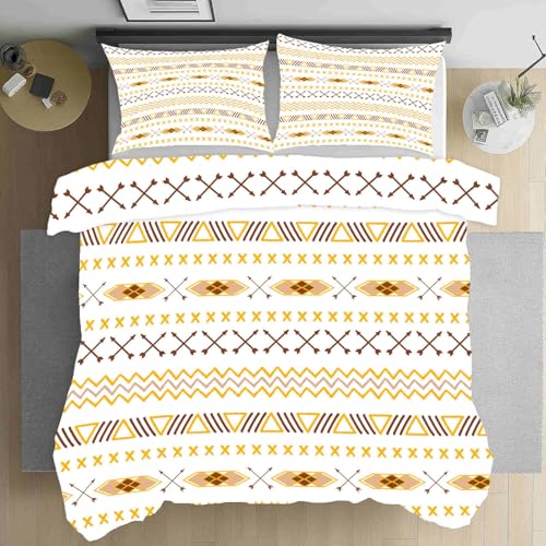 Bettwäsche 180x200 Ethnischer Pfeil Bettwäsche Set Weich Microfaser Kuschelige Bettwäsche, Geometrisch Muster Wendebettwäsche Aztekisches Streifen Bettbezug und Kissenbezug 80x80cm mit Reißverschluss