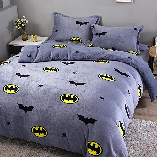 HLSH Flanell Bettbezug 4 Stück Set Twill Tagesdecke Breite Seite Kissenbezug Metall Reißverschluss Bettdecke Quilten Blätter (200 * 230 cm)-Batman-1.5/1.8m HLSH Flanell Bettbezug 4 Stück Set Twill Tagesdecke Breite Seite Kissenbezug Metall Reißverschluss Bettdecke Quilten Blätter (200 * 230 cm)-Batman-1.5/1.8m