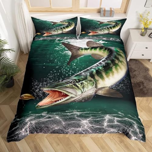 Pechiwuo Bettwäsche 135x200 Angeln Bettwäsche-Set Winter Weiche GebüRstet Mikrofaser Bettzeug Set Bettbezug 135x200 cm + 2 Kissenbezug 80x80 cm mit ReißVerschluss, A252