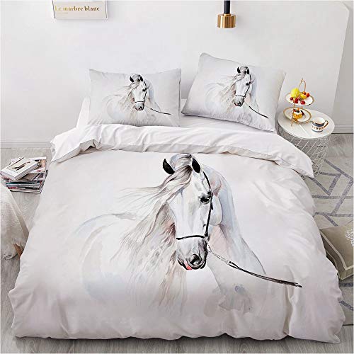 NEWAT 3D-Bettwäsche-Set für Kinder, Motiv: wilde Pferde, Laufende Pferde, für Jungen und Mädchen, Bettdeckenbezug, Einhorn-Pferd, Bettwäsche-Set (A,135 x 200 cm)