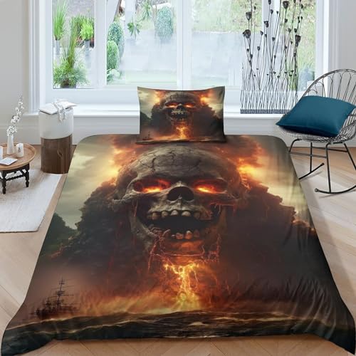 OPSREY Pirate-Ship Bettwäsche Luxus skullss Duvet Cover Atmungsaktiv Bettdeckenbezug Mit Kissenbezüge: 48 cm X 75 cm Bed Linen Sets Waschbar Bettbezug Zip-Verschluss Single?135x200cm?