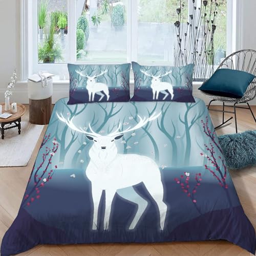 MOXINO 3D Elch Bettwäsche 200x200 cm 3teilig Hirsch Bettwäsche für Teenager Leicht Mikrofaser Bettbezug Sommer Weiche Bettbezüge 2 Kissenbezüge 50x75?Muster 2 18?