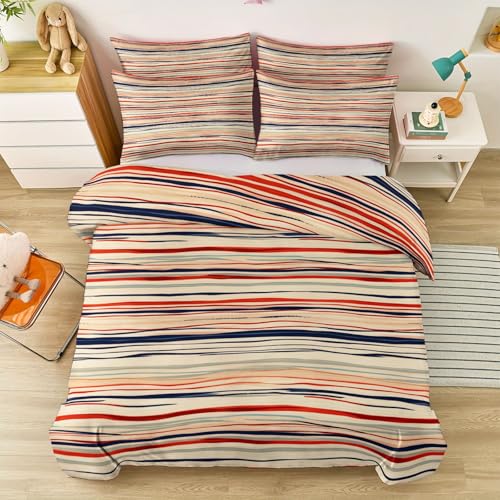 Bettwäsche Bohème Horizontale Streifen Pfeile Thema Bunt Bettbezug - Beidseitiger 135 x 200 cm Reißfest Atmungsaktiv Print Bedding 3 Teilig Mit ReißVerschluss für Jugendliche und Kinder