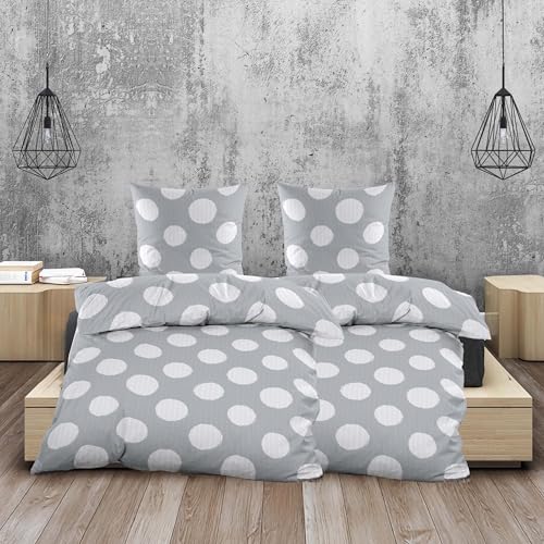 Casa Colori Silber Grau Seersucker Bettwäsche 4tlg. 135x200cm mit Weißen Punkten – 100% Polyester & Bügelfrei Casa Colori Silber Grau Seersucker Bettwäsche 4tlg. 135x200cm mit Weißen Punkten – 100% Polyester & Bügelfrei