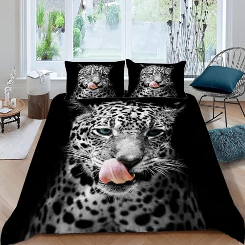 MOXINO 3D Leopard Bettwäsche 135x200 cm 2teilig Leopard Bettwäsche für Kinder Leicht Mikrofaser Bettbezug Sommer Weiche Bettbezüge mit Kissenbezüge 80x80?Muster 39-12?
