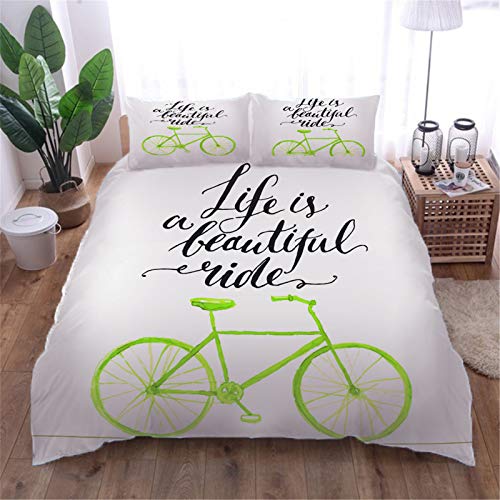 AOUAURO Bettwäsche 200x200 Fahrrad Bettbezug Set 3D 3-Teiliges Polyester mit Reißverschluss 1 Bettbezug und 2 Kissenbezug 80x80cm 3 Stück Doppelbett