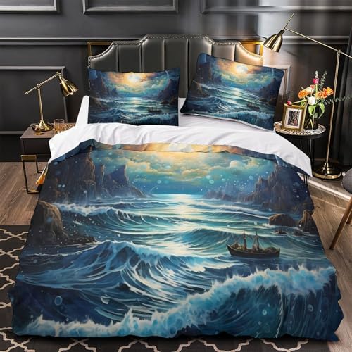 GTDKSUEVG Ozean Water Bequem 3D Druck Ruhevoll Meer Textur Bettdeckenbezug Bettwäsche-Set 3 Stück Zip Verschluss Pflegeleicht for Jungen,Teenager,Männer,J ugendliche Single?135x200cm?