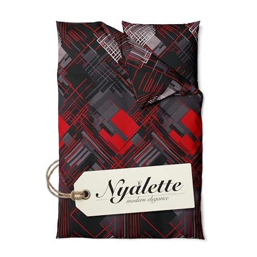 NYALETTE Bettwäsche 135x200 Baumwolle Bettwäsche-Sets Premium Rot Schwarz Grau