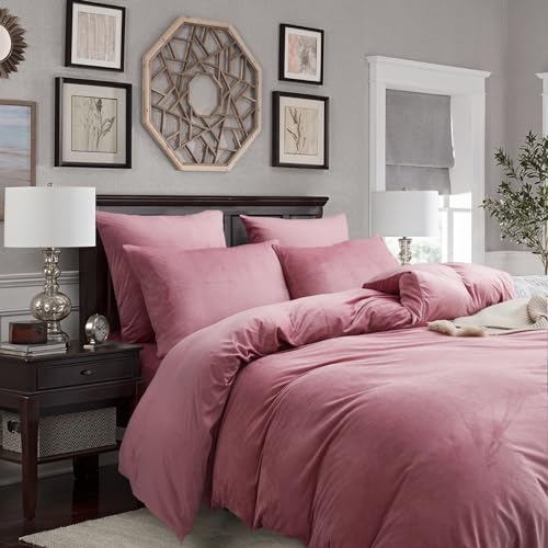 Gezu Bettwäsche Winter Warme Plüsch 200x200cm Rosa Altrosa Doppelseitiger Bettbezug Kaschmir Flanell Fleece Touch Flauschiger Warmer Stoff Samt Bettbezug Set Mit Reißverschluss Mit Kissenbezug 80x80