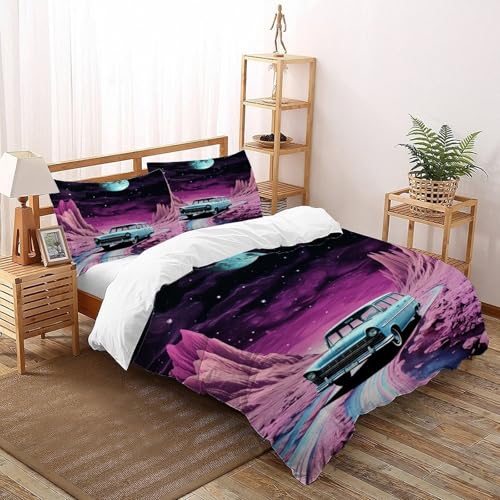 SHEVOVER Rosa Mond Bettwäsche Double?200x200cm? Der Pink Mountain Spitze 3D Effekt, Für Jungen Mädchen Jugendliche Nachtwagen Bettbezug, Und küssenenbezügen Mikrofaser Bettbezug