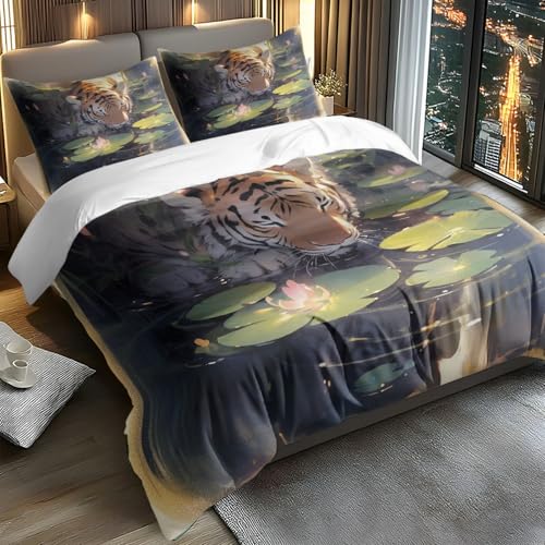 Bettwäsche 175X230 Tiger Bettbezug Microfaser,Bettwasche Modern,Bettwäsche Set Jugendliche Jungen,1 Bettbezügen & 2 Kissenbezügen 80X80
