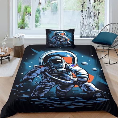 ItoMen Astronaut 3D Print Betten Set Space Raum Bettwäsche Set Mit Reißverschluss Microfaser Bettbezug Set Mit Kissenbezug 2 Teilig Jungen Mädchen Kinder Single?135x200cm? ItoMen Astronaut 3D Print Betten Set Space Raum Bettwäsche Set Mit Reißverschluss Microfaser Bettbezug Set Mit Kissenbezug 2 Teilig Jungen Mädchen Kinder Single?135x200cm?