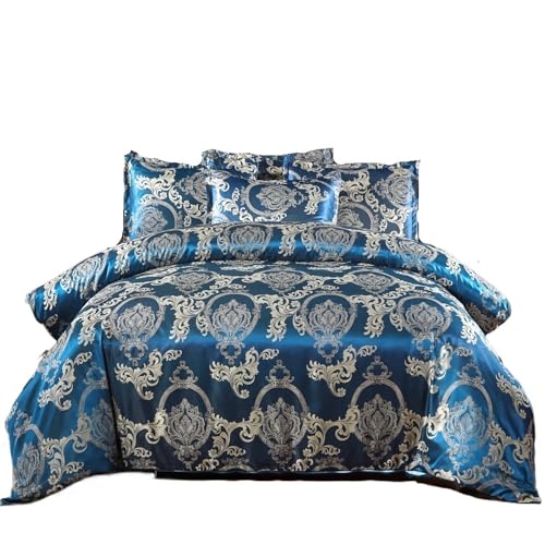 NJIEzhao Satin-Bettbezug-Set, Größe, florales Jacquard-Satin-Bettbezug- Set, 3-teilig, seidenähnliches Seidenbettwäsche Set(Color A,200x200cm)