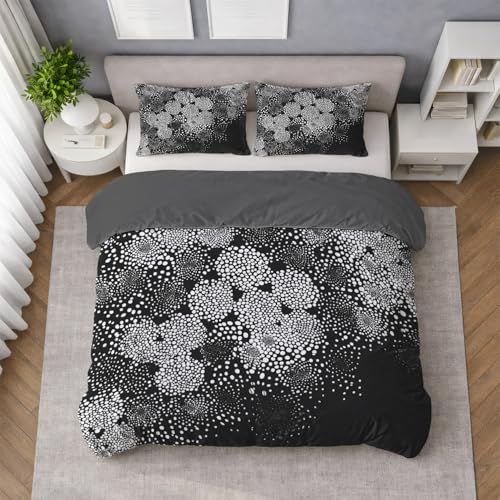 Generisch Traumhaft weiches Bettwäsche 180 x 200 cm, Punkte Polka Dots Modern Langlebig Maschinenwaschbar Bettwäsche Set mit Wendemotiv für Spielzimmer, Schwarz, 3 teilig mit Kissenbezüge