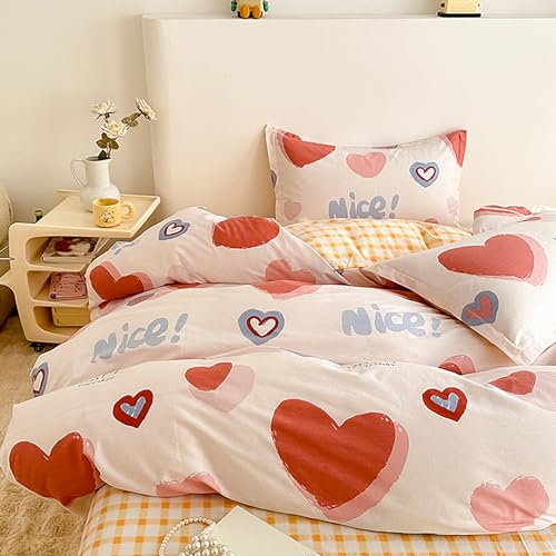 GETIYA Elegant Rosa Rot Herz Muster Bettwäsche 100x135 Baumwolle Bettwäsche Weiß Rot Herzmuster Bettbezug Zweiteilig Mädchen Wendebettwäsche mit Reißverschluss und 1 Kissenbezug 40x60