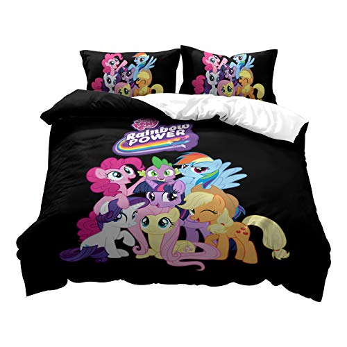 Fgolphd Pony Bettwäsche Und Kissenbezüge 3D-Drucken Mikrofaser Bettbezug-Set Für Jugendliche Gib einem Mädchen einen Prinzessintraum. (1,135 x 200 cm)