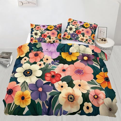 Bettwäsche-Set mit Aquarell-Blumen, rustikales Blumenmuster, europäisches Landhaus, Bett-Dekoration für Schlafzimmer, Jungen, Mädchen, Bettdekoration (ohne Decke)